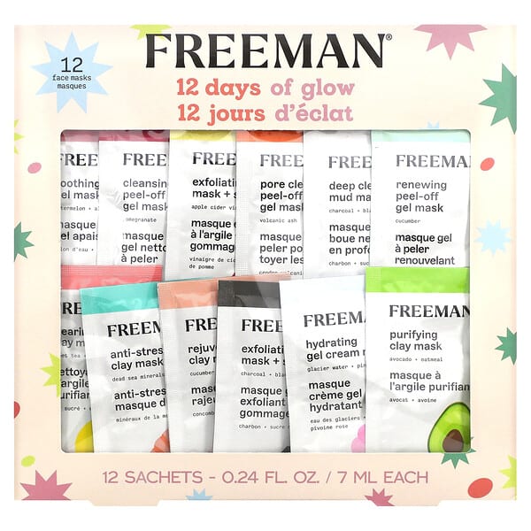 Freeman Beauty, 12日間用グロウ美容フェイスマスクセット、12袋、各7ml（0.24液量オンス）