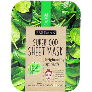 Freeman Beauty, Superfood Beauty Sheet Mask, Brightening Spinach, 1 Mask, 0.84 fl oz (25 ml)