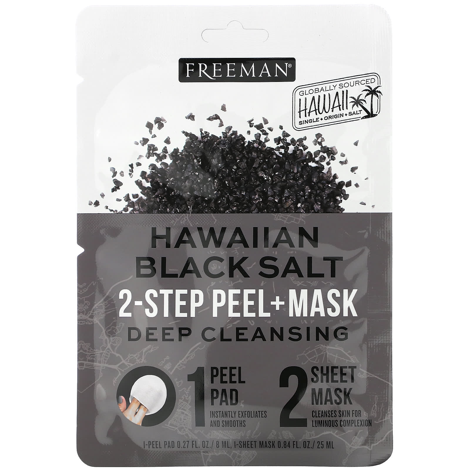 Freeman Beauty, Hawaiian Black Salt, 2Step Peel + Beauty Mask, 1 Pad