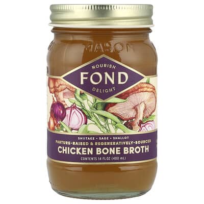 FOND Bone Broth, Chicken Bone Broth, Shiitake Mushrooms and Sage, 14 fl oz (400 ml)