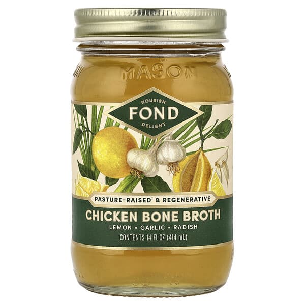 FOND Bone Broth, 닭뼈 육수, 레몬 & 마늘, 414ml(14fl oz)