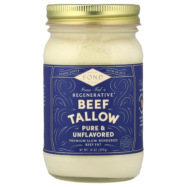 FOND Bone Broth, Suif de bœuf nourri à l'herbe et régénérateur, pur et non aromatisé, 397 g