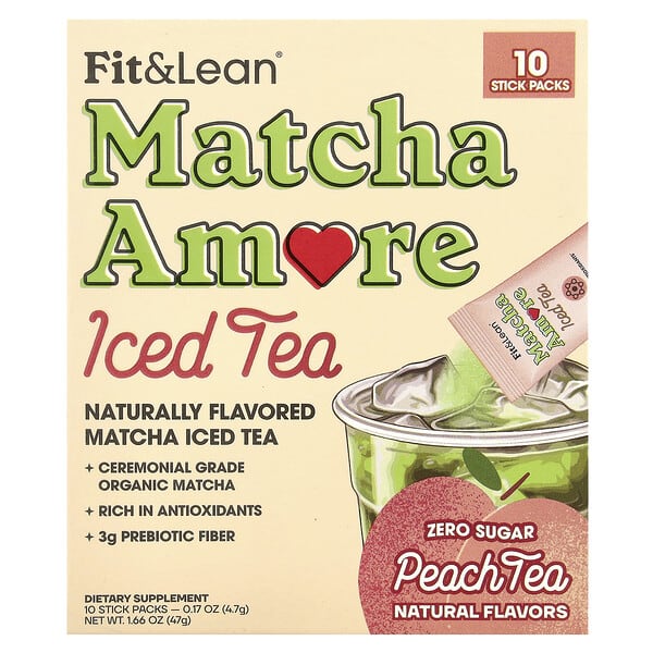 Fit & Lean, холодный чай матча аморе, персиковый чай, 10 пакетиков по 4,7 г (0,17 унции)