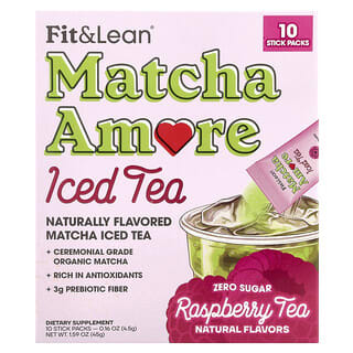 Fit & Lean, Té helado matcha-amore, Té de frambuesa, 10 sobrecitos, 4,5 g (0,16 oz) cada uno