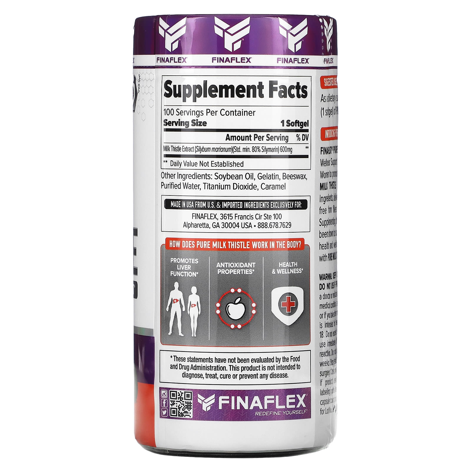 Finaflex, Pure Milk Thistle, 600 mg, 100 Softgels
