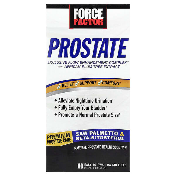 Force Factor, 전립선, 천연 전립선 건강 솔루션, 삼키기 쉬운 소프트젤 60정