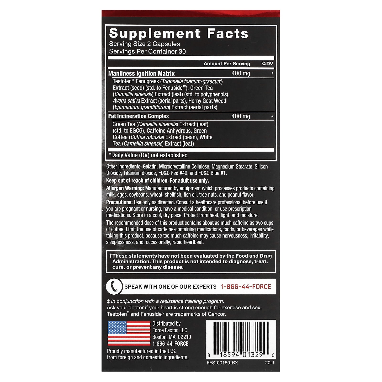 Force Factor, Test X180 Ignite, Free Testosterone Booster & Fat Burner