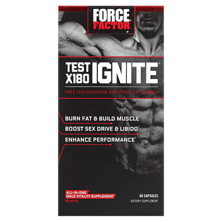 Force Factor, Test X180 Ignite, Potenciador de testosterona y quemagrasas gratis, 60 cápsulas