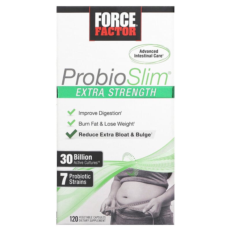  FORCE FACTOR ProbioSlim Extra Strength Probiotic Supplement for  Women and Men with 30 Billion CFUs for Weight Loss, Digestive Health  Support, Bloating and Gas Relief, 120 Capsules : Health & Household