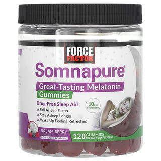 Force Factor, Somnapure, Gomitas de melatonina, Bayas de ensueño, 10 mg, 120 gomitas (5 mg por gomita)