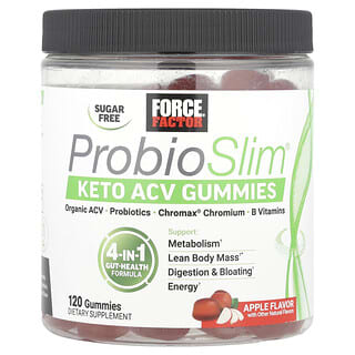 فورس فاكتور‏, ProbioSlim®‎، أقراص خل التفاح المخمر للمضغ المناسبة لنظام كيتو، التفاح، 120 قرصًا للمضغ