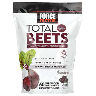 فورس فاكتور‏, Total Beets، طاقة صحية + مضادات أكسدة، بنكهة توت الأساي، 325 ملجم، 60 قطعة قابلة للمضغ