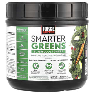 فورس فاكتور‏, Smarter Greens ™ ، مسحوق Superfood ، بدون نكهات ، 14.8 أونصة (420 جم)