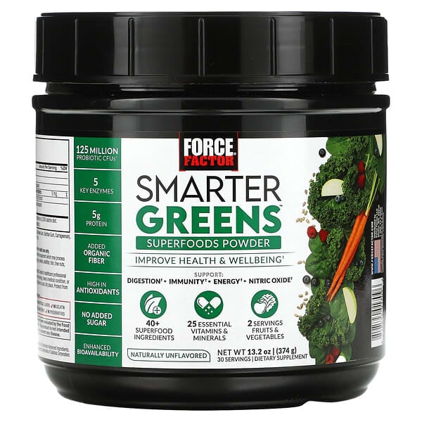 Force Factor, Smarter Greens, Superfood Powder, Unflavored, 13.2 oz (374 g)