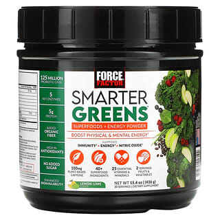 Force Factor, Smarter Greens, Superalimentos y energía en polvo, Lima-limón, 436 g (15,4 oz)