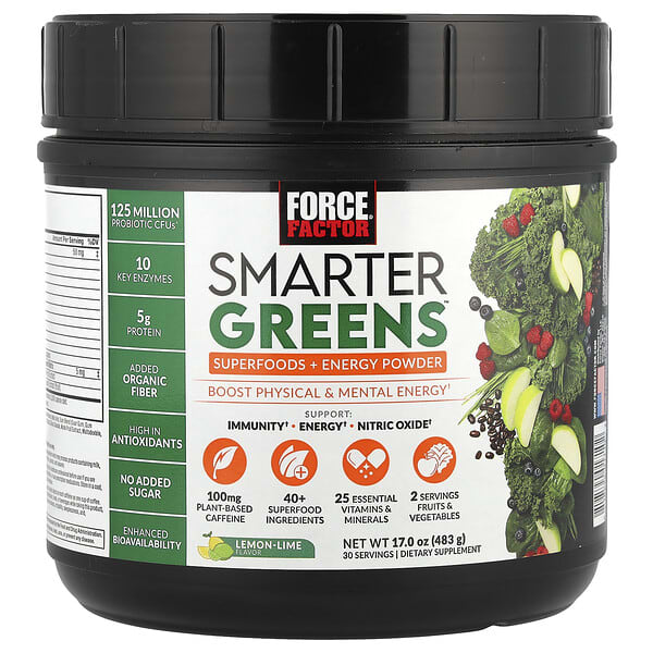 Smarter Greens™, Superfoods + Energy Powder, Lemon-Lime, 17 oz (483 g)