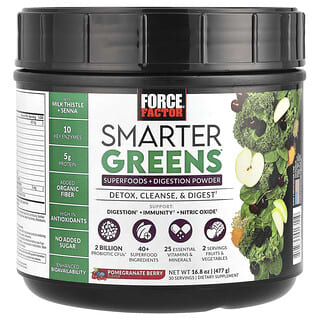 Force Factor, Smarter Greens, Superaliments + Poudre pour la digestion, Grenade et baies, 419 g