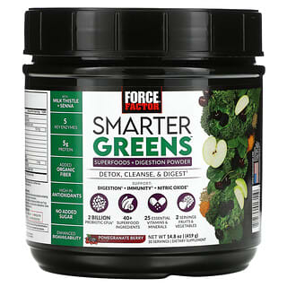 Force Factor, Smarter Greens, Superfoods + Digestion Powder, Pomegranate Berry, 14.8 oz (419 g)