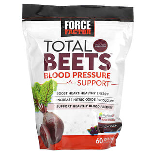 Force Factor, Total Beets, средство для поддержки артериального давления, ягоды асаи, 60 жевательных таблеток