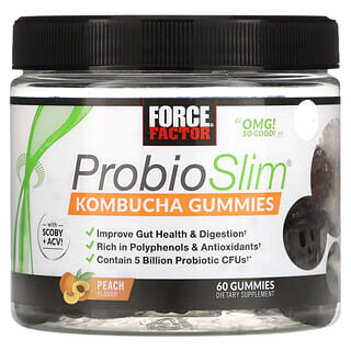 Force Factor, ProbioSlim, жевательные мармеладки с чайным грибом, персик, 60 жевательных таблеток