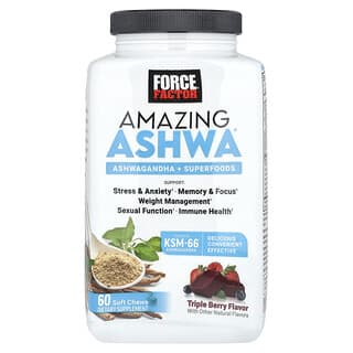 Force Factor, Amazing Ashwa®, Triple baya, 60 comprimidos masticables blandos