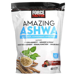 Force Factor, Ashwa Incrível, Frutos Silvestres Triplos, 60 Cápsulas Mastigáveis