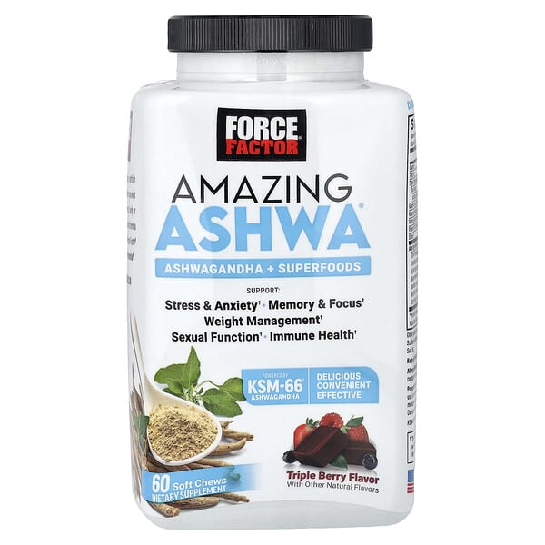 Force Factor Amazing Ashwa®, Triple Berry, 60 Soft Chews