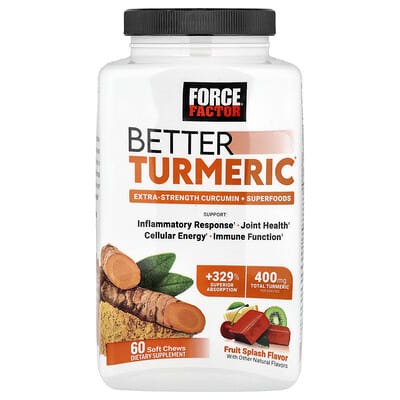 Force Factor, Better Turmeric®, Extra Strength Curcumin + Superfoods, Fruit Flavor, 60 Soft Chewable Tablets