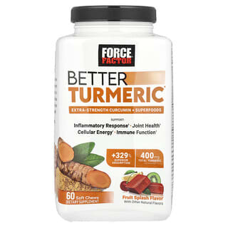 Force Factor, Better Turmeric®, extra erős kurkumin + szuperételek, gyümölcsfröccs, 60 puha rágó