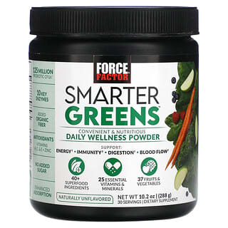 Force Factor, Smarter Greens, Polvo para el bienestar de uso diario, Sin sabor natural`` 288 g (10,2 oz)