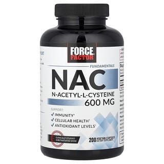 Force Factor, Fundamentals, NAC, Acetilcisteína, 600 mg, 200 Cápsulas Vegetais