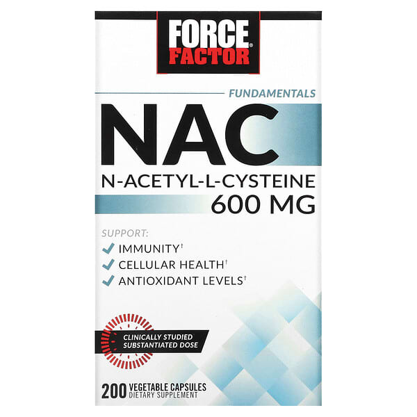 Force Factor, Fundamentals, NAC, Acetilcisteína, 600 mg, 200 Cápsulas Vegetais