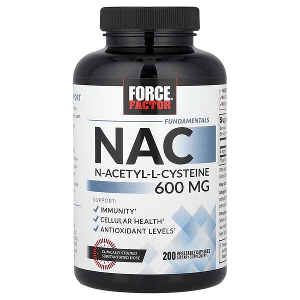 Force Factor, Fundamentals, NAC, N-Acetyl-L-Cysteine, 600 mg, 200 Vegetable Capsules