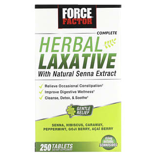 Force Factor, Комплексное травяное слабительное с натуральным экстрактом сенны, 250 таблеток
