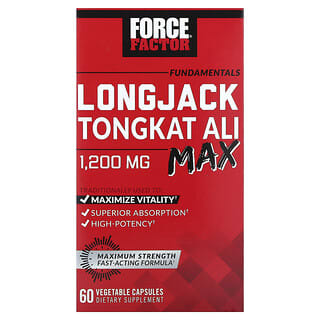 Force Factor, Ingredientes esenciales, Ginseng de Malasia tongkat ali de concentración máxima, 1200 mg, 60 cápsulas vegetales (600 mg por cápsula)