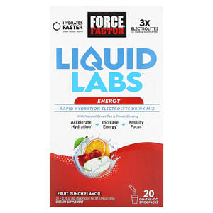 Force Factor, Liquid Labs, Energy, Fruit Punch, 20 Stick Packs, 0.28 oz (8 g) Each