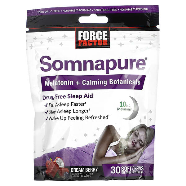Force Factor‏, Somnapure, מלטונין + צמחי בוטני מרגיעים, Dream Berry, 30 חטיפים לעיסים רכים