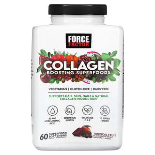 Force Factor, Superalimentos potenciadores del colágeno, Frutas tropicales, 60 comprimidos masticables con superalimentos blandos