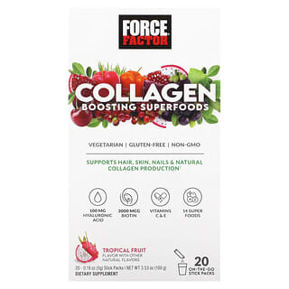 Force Factor, Superalimentos potenciadores del colágeno, Frutas tropicales, 20 sobres, 5 g (0,18 oz) cada uno