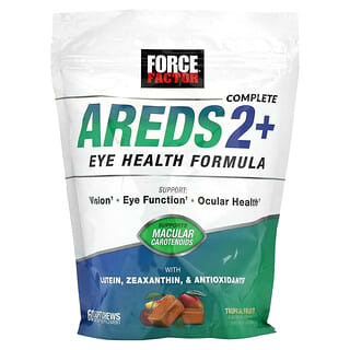 فورس فاكتور‏, تركيبة كاملة من AREDS2 + لصحة العين ، فاكهة استوائية ، 60 قطعة قابلة للمضغ
