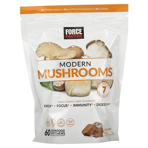 Force Factor, Modern Mushrooms（モダンマッシュルーム）、シナモンロール、ソフトチュアブルサプリメント60粒