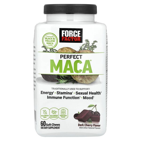 Force Factor, Perfect Maca®, mørk kirsebær, 60 bløde tyggetabletter