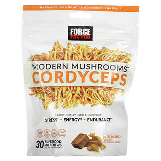Force Factor, Cordyceps, Caramelo de Cogumelos Modernos, 30 Superalimentos Soft Mastigáveis