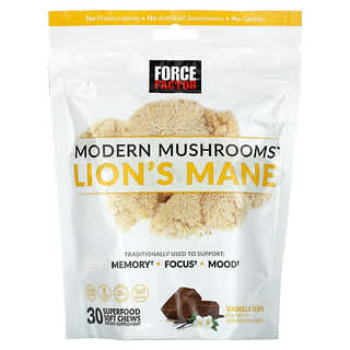 Force Factor, Modern Mushrooms, ежовик гребенчатый, со вкусом ванили, 30 жевательных таблеток с суперфудами