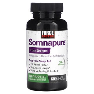 Force Factor, Somnapure Extra Strength Melatonin, extra starkes Melatonin, L-Theanin und Pflanzenstoffe, 60 Tabletten