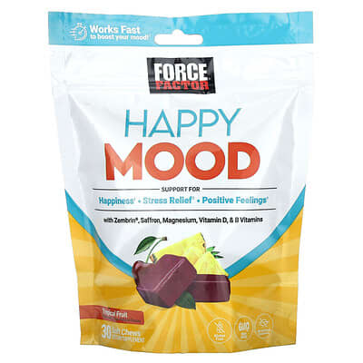 Force Factor, Happy Mood, Tropical Fruit Flavor, 30 Soft Chewable Tablets