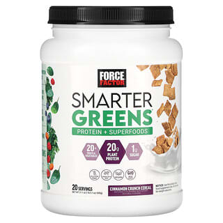 Force Factor, Smarter Greens Protein + Superfoods, Cinnamon Crunch Cereal, 1 lb 5.1 oz (600 g)