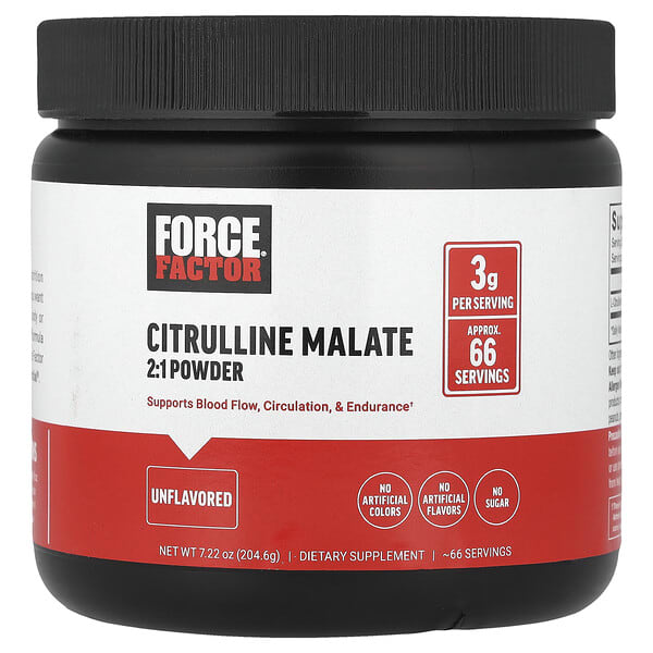 Force Factor, 시트롤린 말레이트 2:1 분말, 무맛, 204.6g(7.22oz)