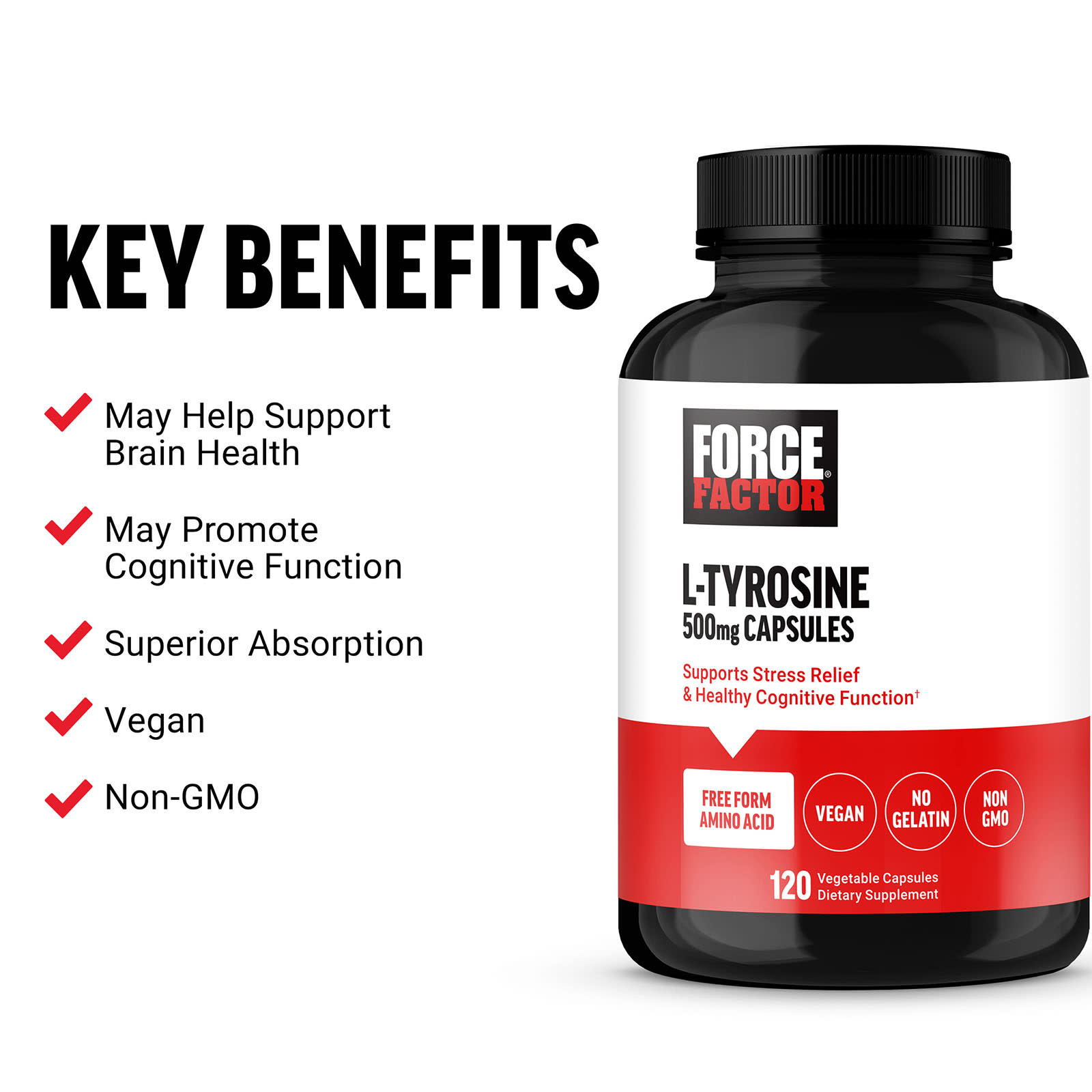 Force Factor, L-Tirozin, 500 mg, 120 Bitkisel Kapsül