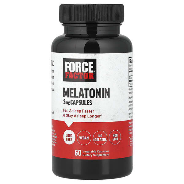 Force Factor, Melatonin , 3 mg, 60 rostlinných tobolek